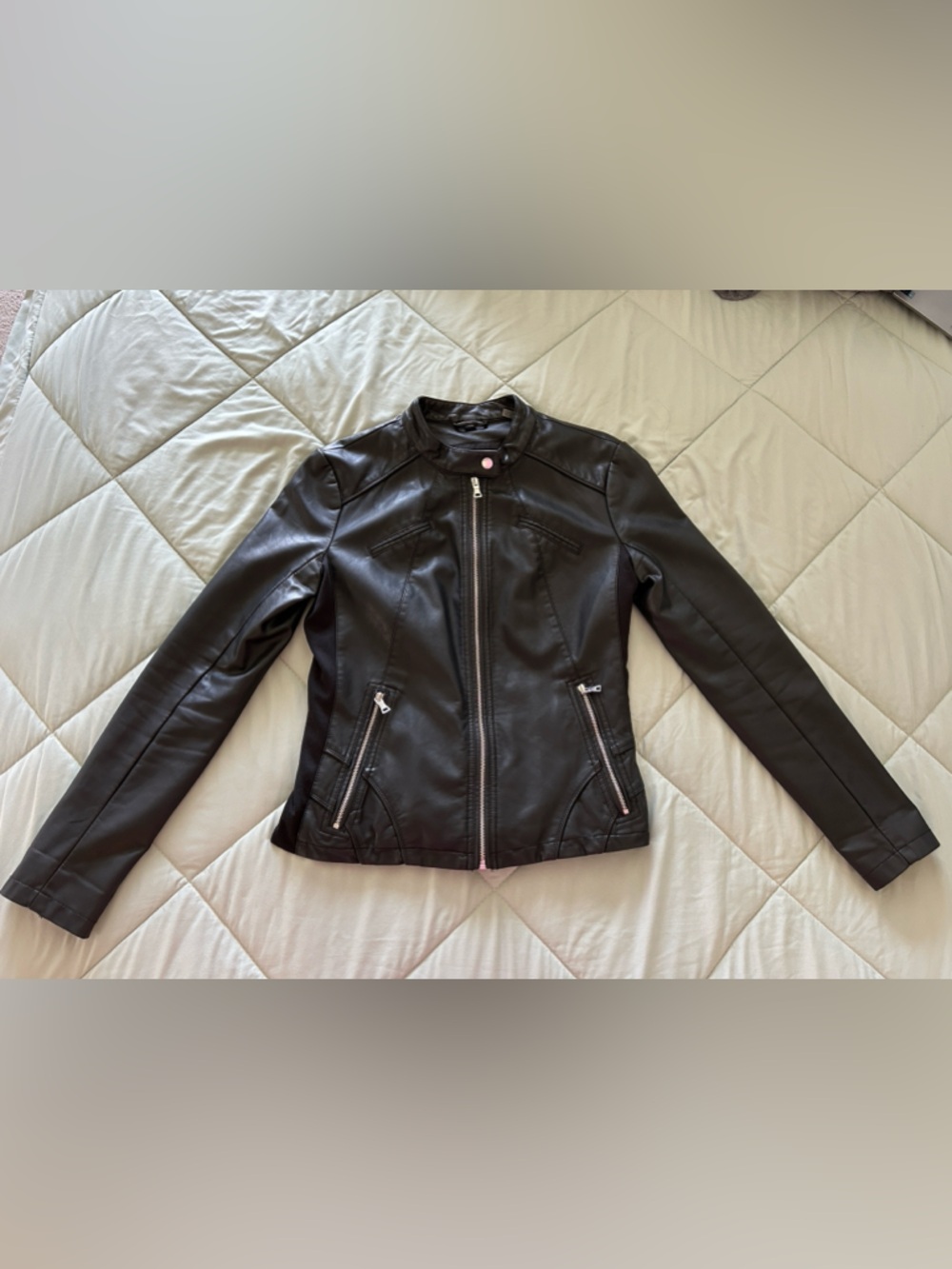 Guess Black Faux Leather Zip-Front Jacket